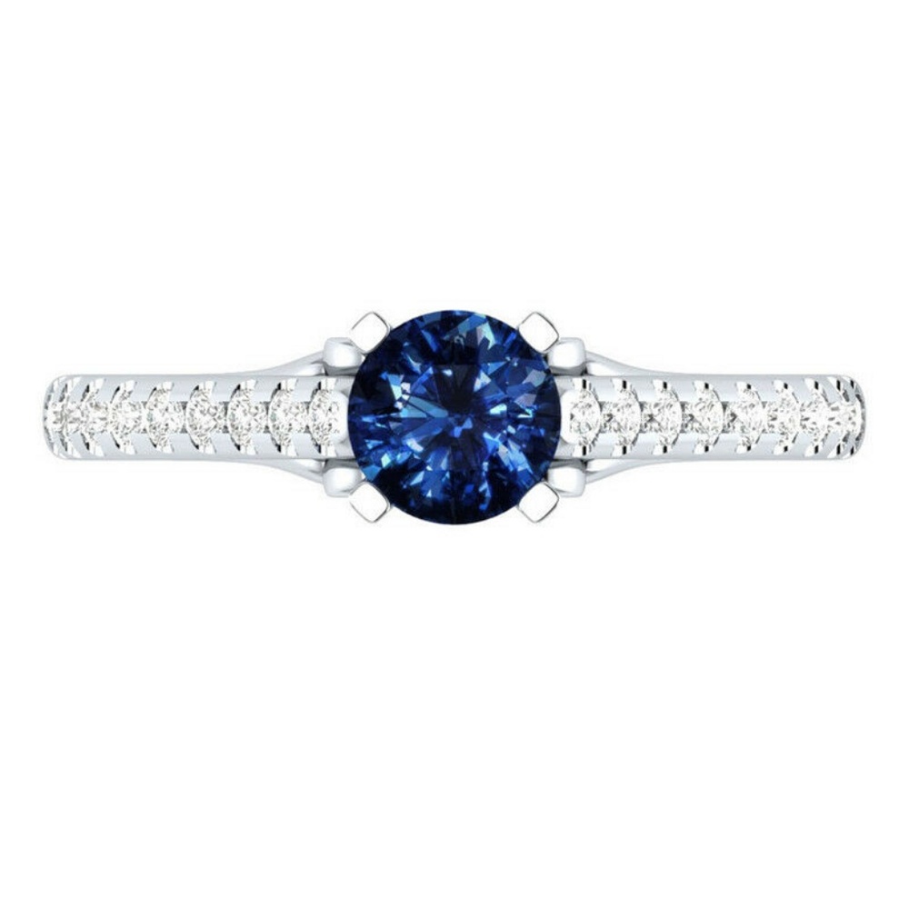 925 Silver Ring Round Cut Blue Sapphire New - Picture 2 of 4